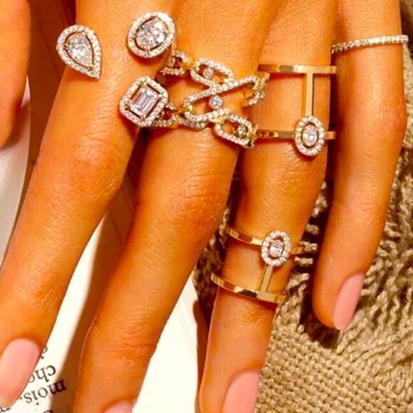 Silver Gold Diamond CZ  Open Cut Adjustable Trendy Sexy Rings GIFT BOXED! - Picture 4 of 4